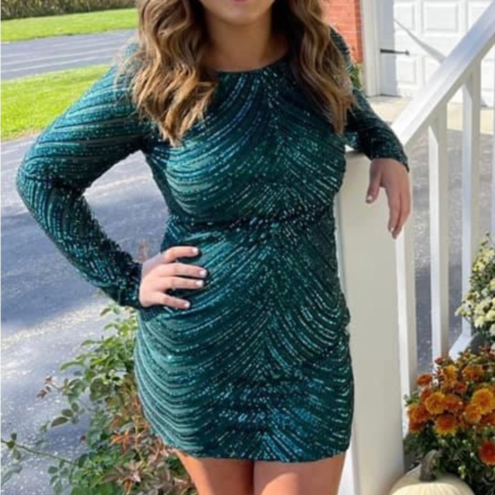 Emerald sequin Long Sleeve Dress